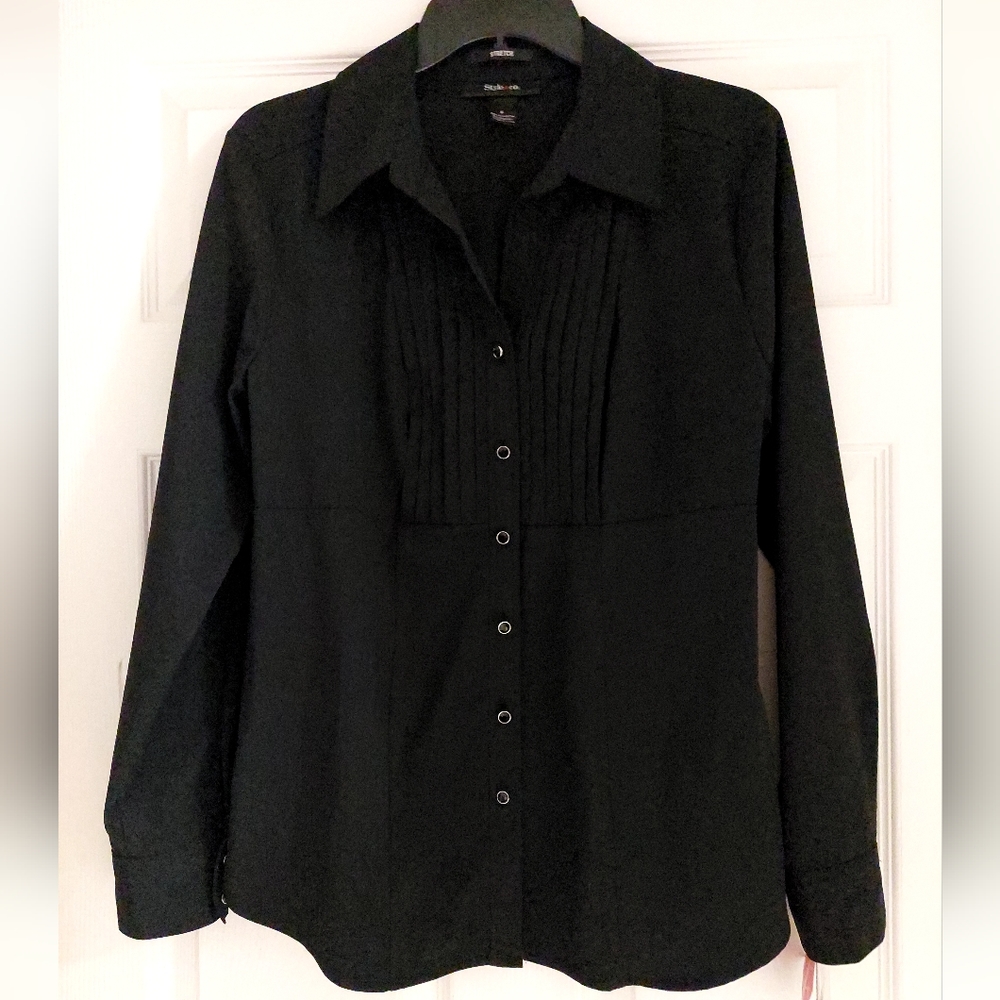 NWT Style & Co. Womens Dressy black long sleeve blouse (stretch) size 8